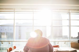 business executive meditating